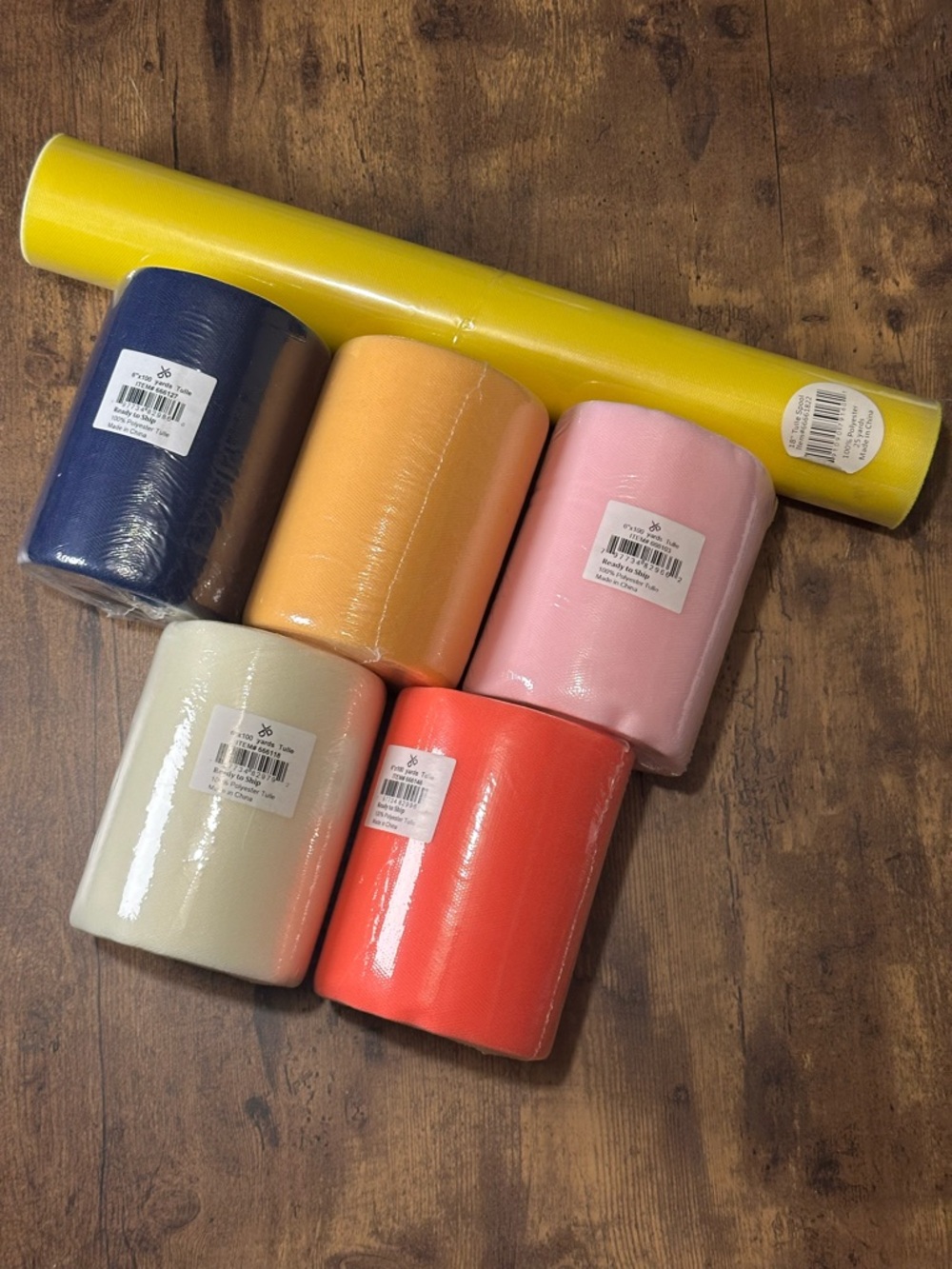 Assorted Tulle Rolls - Yellow, Navy, Peach, Pink, Ivory, Coral